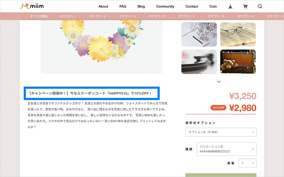 PC表示時 商品詳細ページ フリースペース