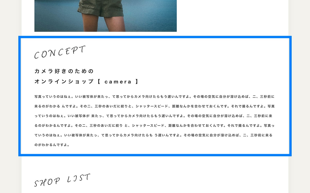 PC表示時 ABOUTページのコンセプト表示エリア