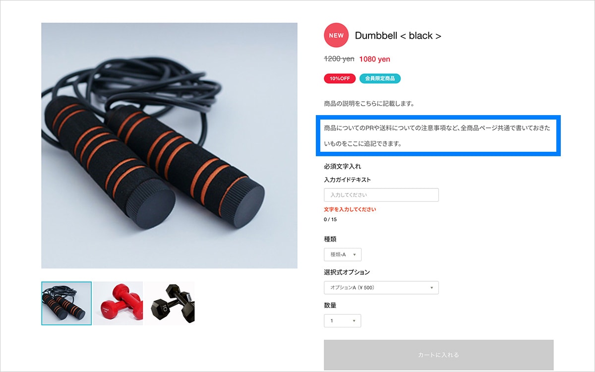 PC表示時 商品詳細ページ フリースペース