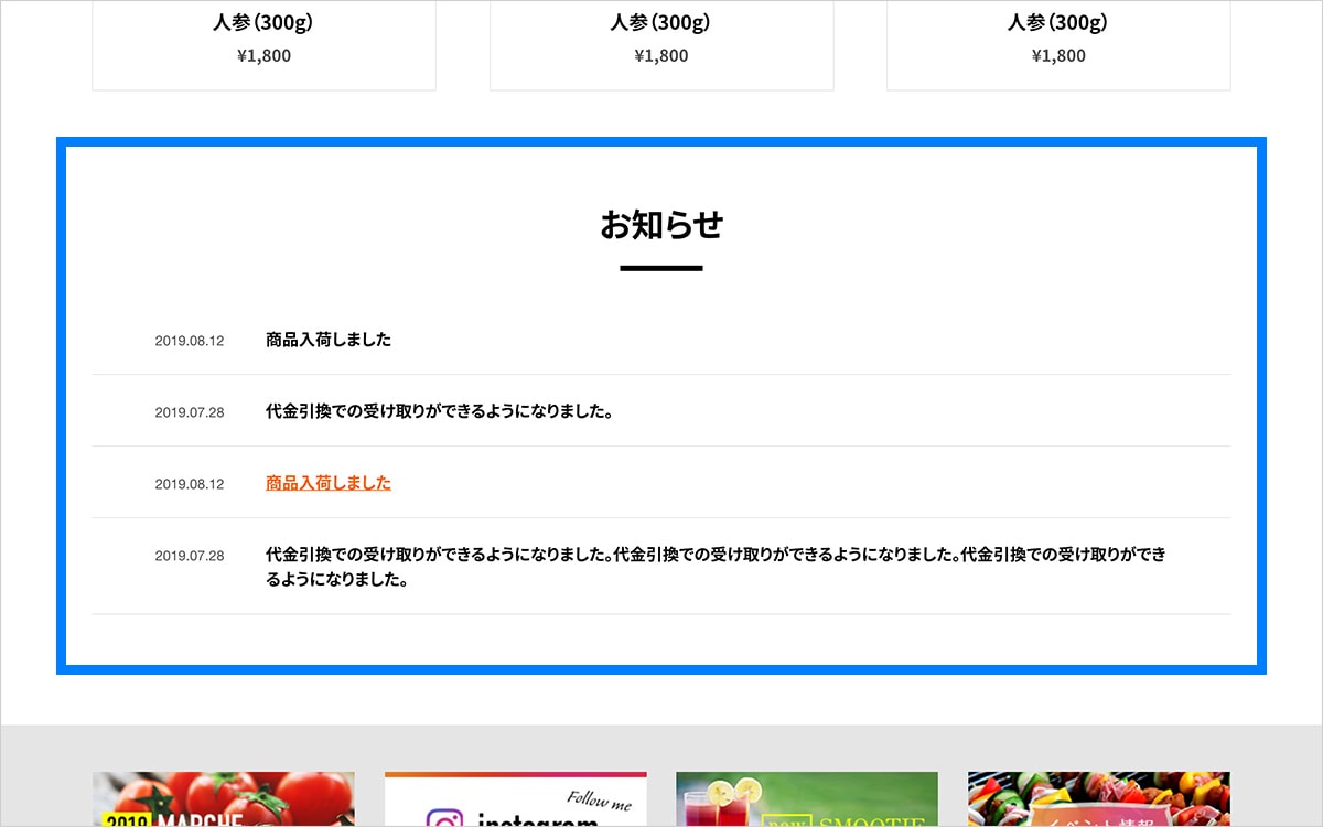PC表示時 TOPページ NEWSブロック